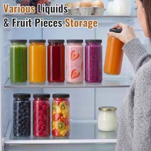 Image of 8 PACK 16OZ Glass Juice Bottles with 8 Sealed Lids & 2 Straw Lids & Straws