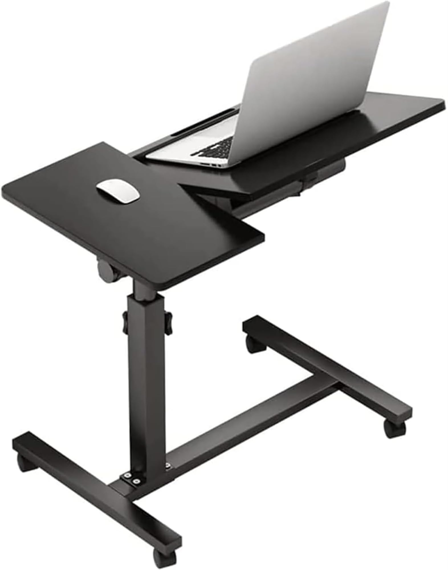 Overbed Table with Wheels Adjustable Height, Wooden Disabled Table for Eating, Hospital Over Bed Table Wheeled, C Shaped Bedside Table for Elderly, Over Wheelchair Table, Mobility Table