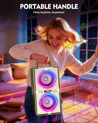 Image of YIER Bluetooth Speaker, 240W Peak Loud Party Speaker with Big Bass, 20H Playtime, TWS, BT5.3, Large Portable Wireless Boom Box with LED Light for Outdoor Backyard Beach Home (Leather Dark Green)