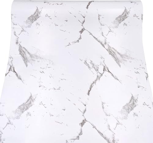 Miniatura 2 de Revestimiento para estantes y cajones con patrón de mármol blanco, papel de revestimiento de aparador de almacenamiento de cocina, 17.7 x 118