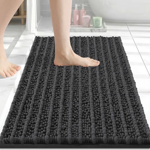 Image of Arotive Luxury Small Bathroom Rugs 24x16, Extra Soft Thick Absorbent Shaggy Chenille Bath Rugs, Machine Wash Dry, Bath Mats for Bathroom Floor, Tub and Shower, Home Decor Accessories, Dark Grey