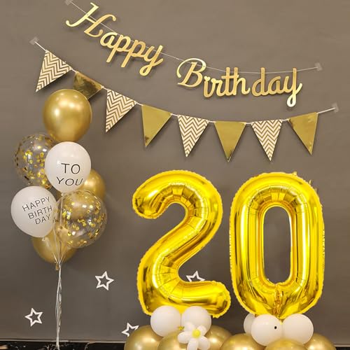 Image of Gold Number Balloons Birthday Balloons - Giant Gold Number 20 Balloon 40 inch, Numbers Balloon 10th Birthday Decorations, Gold Party Supplies for Women Men