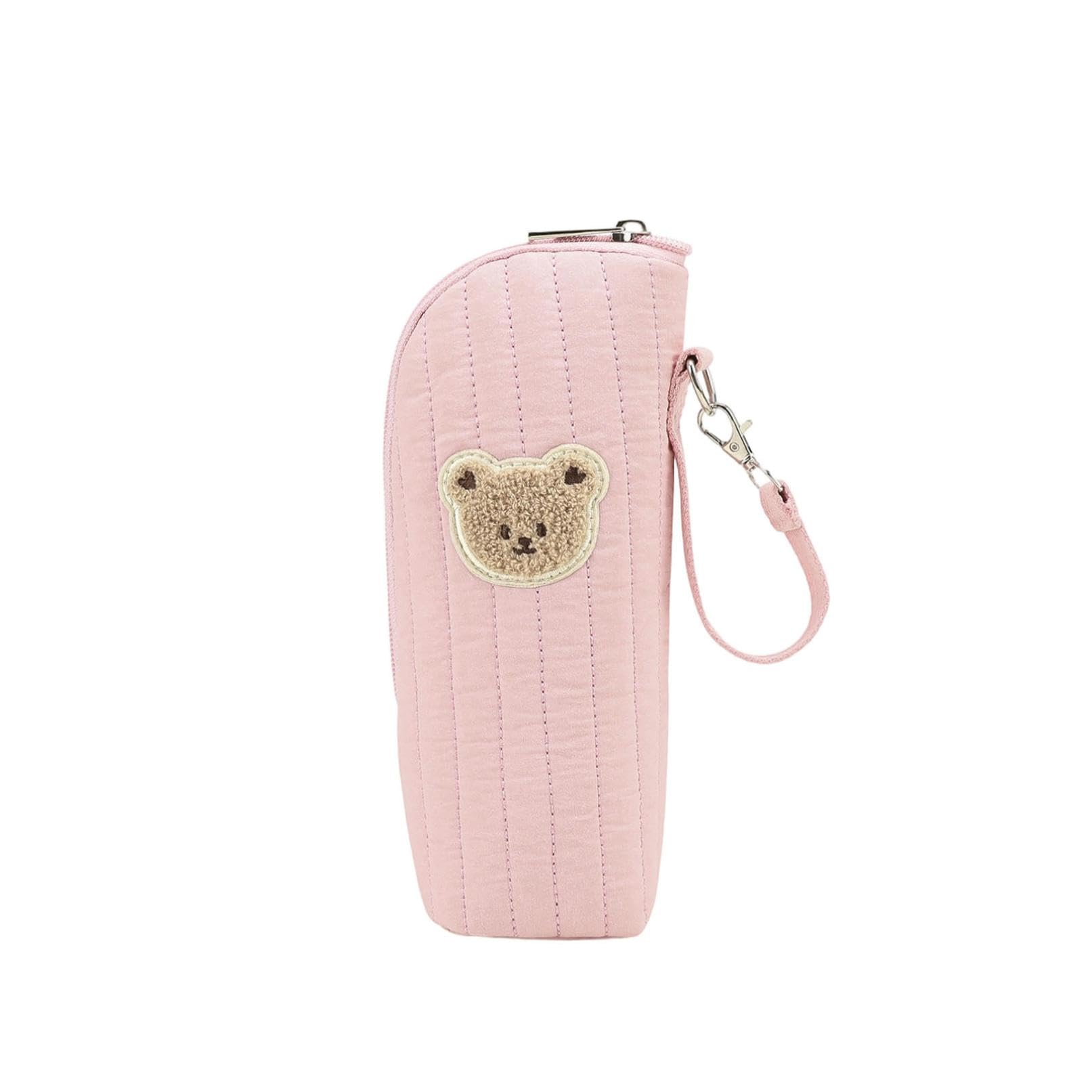 Insulated Baby Bottle Bag - Baby Bottle Carrier with Bear Design, Portable Thermal Tote with Secure Zipper, for Breast Milk Storage Preservation Transport, Daycare Travel Outdoor Use (Pink)