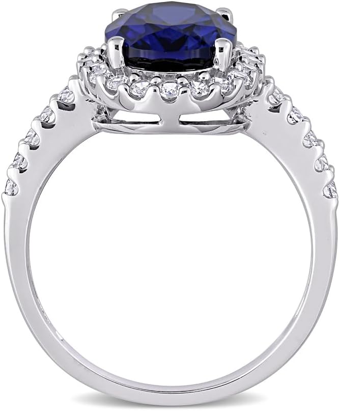 4.76 Carat (ctw) Lab-Created Blue and White Sapphire Halo Ring in 10K White Gold