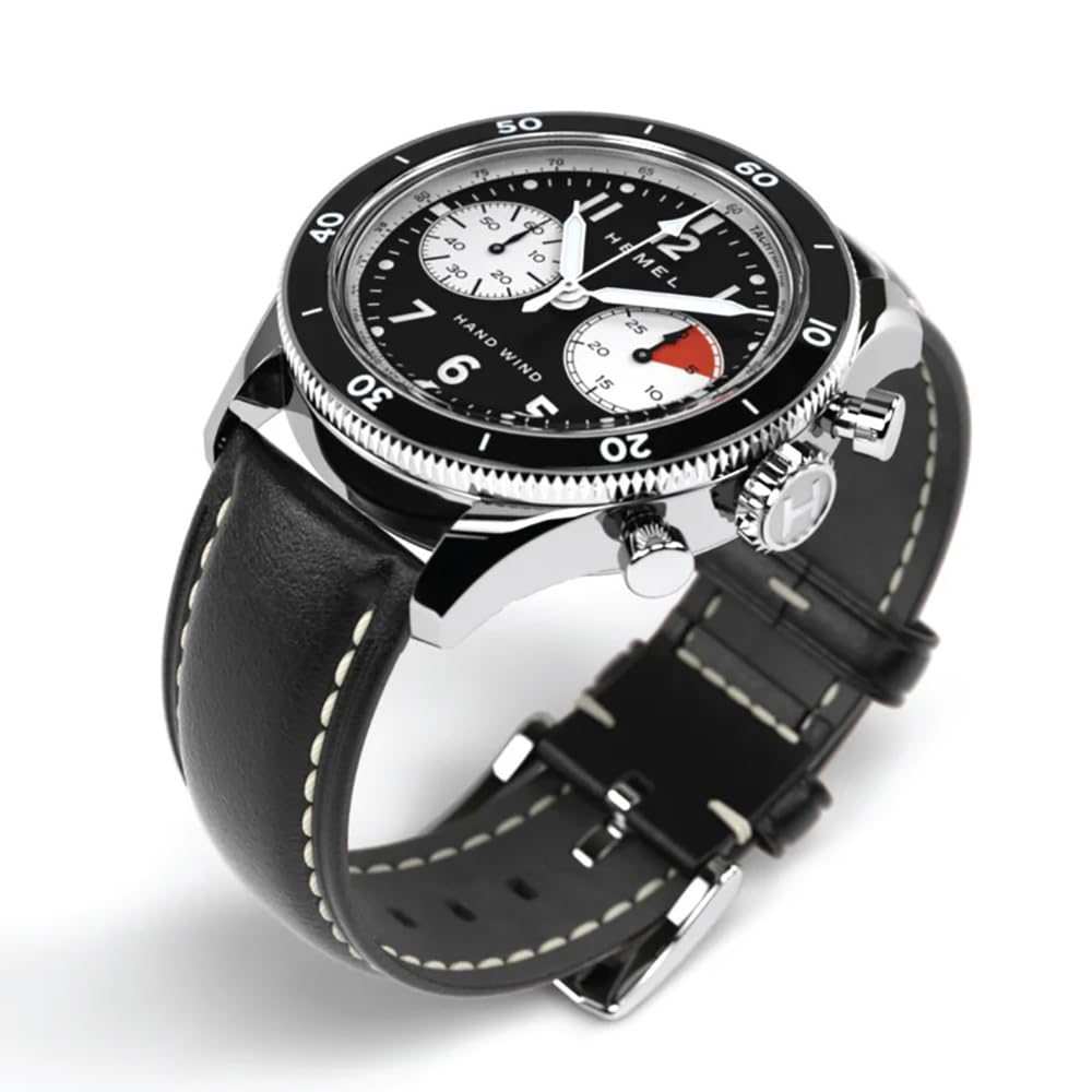 Hemel Airstream Chronograph Mechanisch Stahl Leder Weiß Schwarz Saphir Herrenuhr