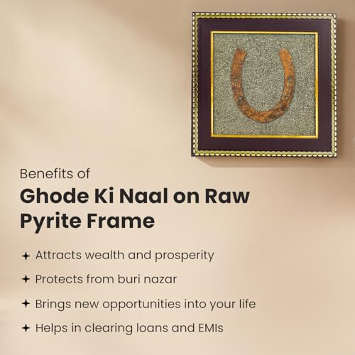 Image of Astrotalk Ghode Ki Naal on Raw Pyrite Frame | Vastu Decorative Item for Home & Office | Attracts Wealth, Luck & Prosperity | Home Decor & Wall Decor Items for Living Room | Gift for Man & Woman