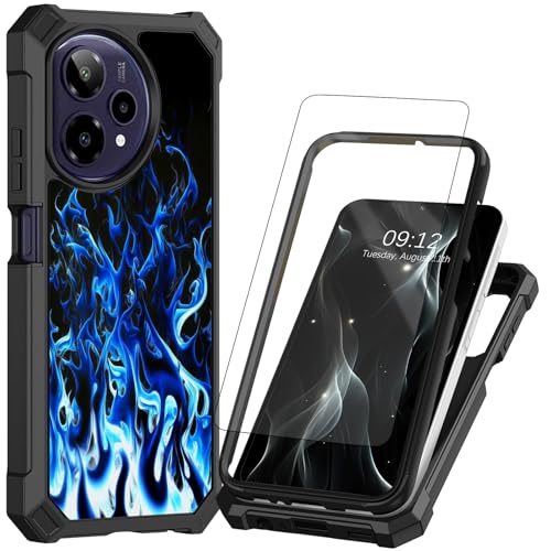 BREIDMKFM for Cricket Icon Plus 2026 Phone Case,for AT&T Verge 2 Phone Case with Screen Protector Dual Layer Protection Hard PC Soft TPU Bumper Corner Heavy Duty Rugged Cover,Blue Flame