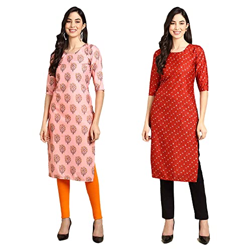 Image of Pinkmint Designer Woman's Crepe Multicolored Straight Kurta [A-355-330]