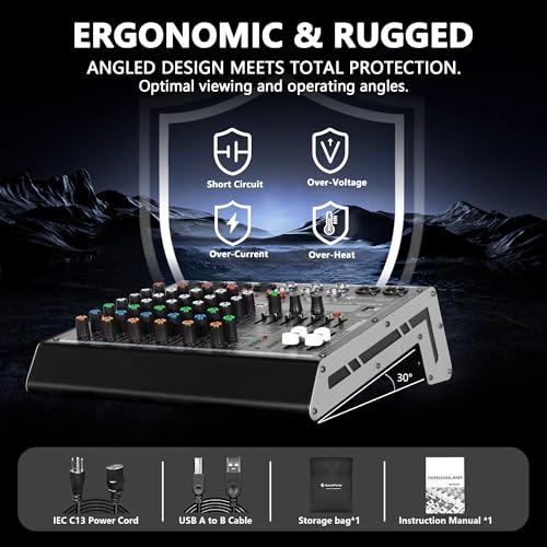 Table de mixage 6 canaux avec interface USB MP3 et alimentation Phantom 48V noire - 7
