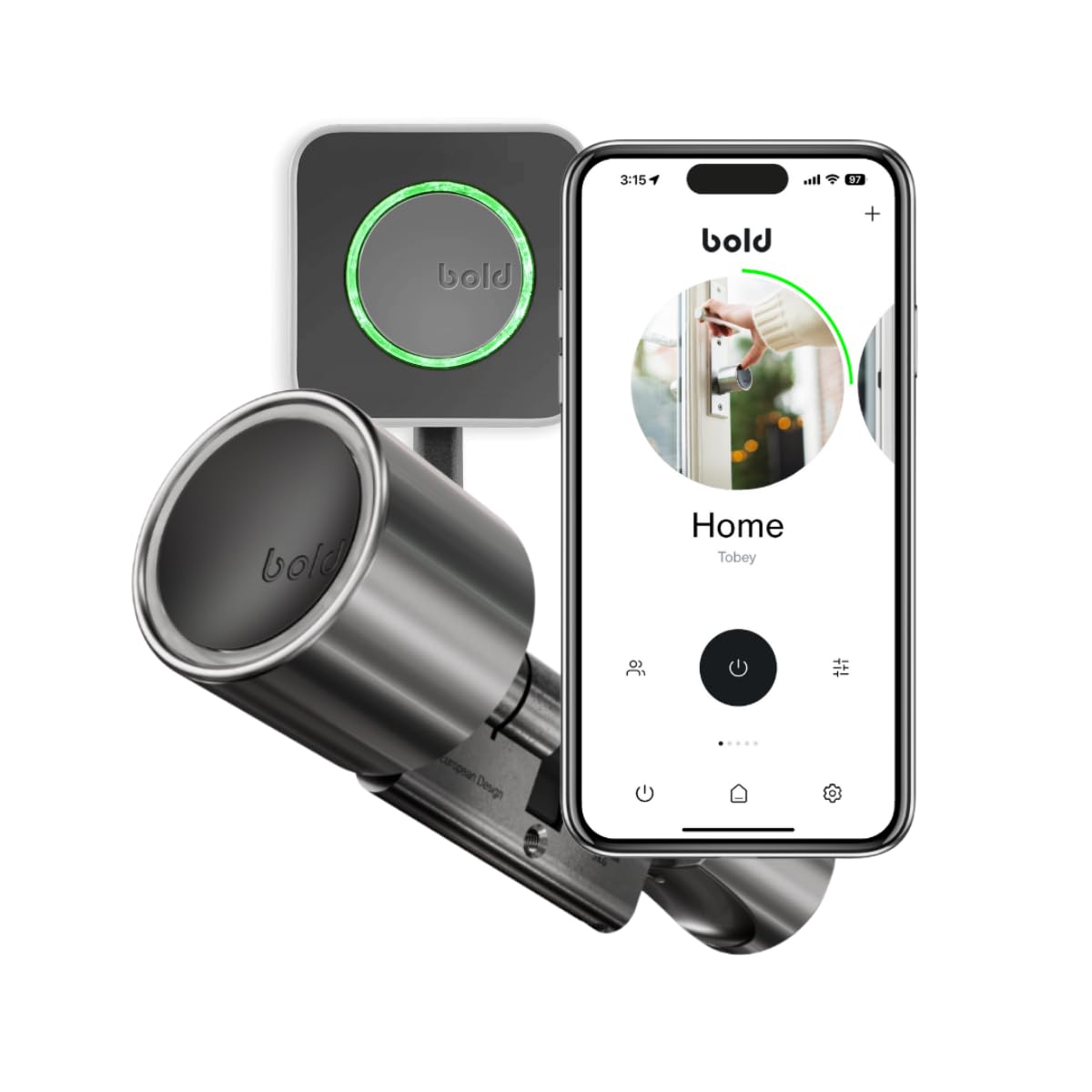Bold - Cylindre Elite Smart Lock SX33 avec Bold Connect - Argent - Serrure de porte intelligente sans clé - Bluetooth & WLAN - Installation facile - Contrôle par application
