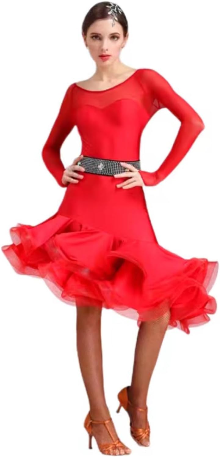 Women Diagonal Collar Sling Latin Dance Dresses Rhinestones Latin Competition Dress Ballroom Salsa