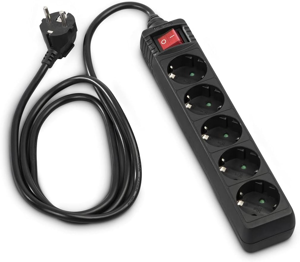 Hama Power strip 5-way (multiple power strip 1.4 m, incl. switch, increased touch protection, sockets rotated 45 degrees, power strip GS tested) black