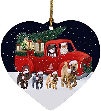 Christmas Express Delivery Red Truck Running Shar Pei Dogs Heart Christmas Ornament RFPOR58082