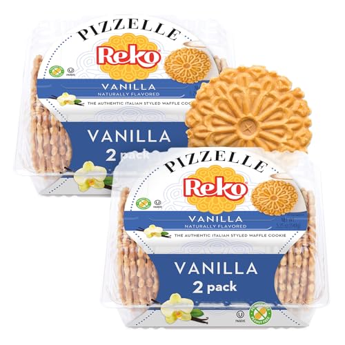 Reko Pizzelle Authentic Italian Style Waffle Cookie, Vanilla, 5.25 Ounce (Pack of 2)