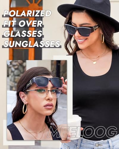 Meeloog Women Polarized Fit Over Glasses Sunglasses, Square Lightweight Wrap Around Shades For Driving Riding MST64702