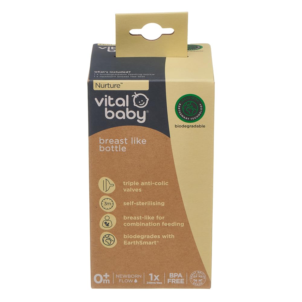 Vital Baby Nurture Breast-Like 0m+ Baby Feeding Bottles, 240ml 1pk, Self-Sterilising in 3 Mins, Triple Anti-Colic Valves - Image 3