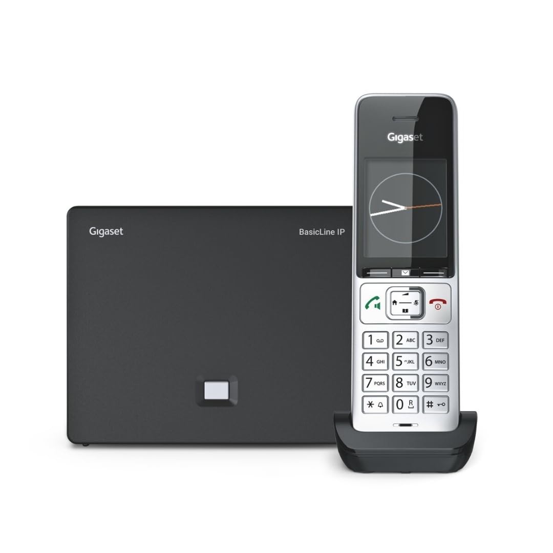 BasicLine IP + Comfort 500HX – Basisstation für Internet-Telefonie, kombiniert mit einem HX-Mobilteil, HD-Sprachqualität, Made in Germany, Silber-schwarz [Kompatibel in DE, IT, FR, NL, BE, ES, Che]