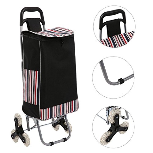 DREAMVAN Folding Shopping Cart, Load Stair Climber Cart Trolly Grocery Laundry Utility Cart 150lbs W/Handle, Swivel Wheels & Detachable Waterproof Canvas Bag - Thumbnail 6