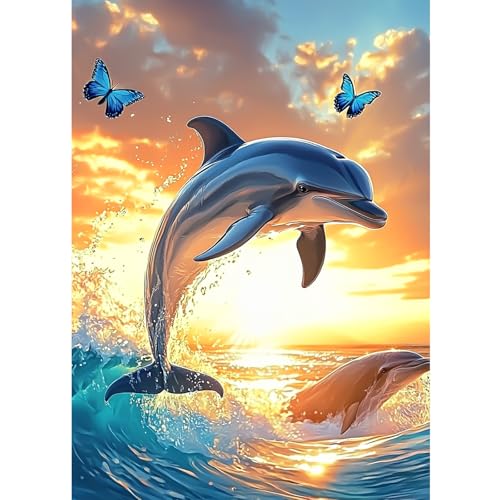 CEOVR Dauphins Peinture Diamant Adulte Couple,30x40cm Diamond Painting Adulte Animaux et Papillons,5D DIY Diamond Art Kit