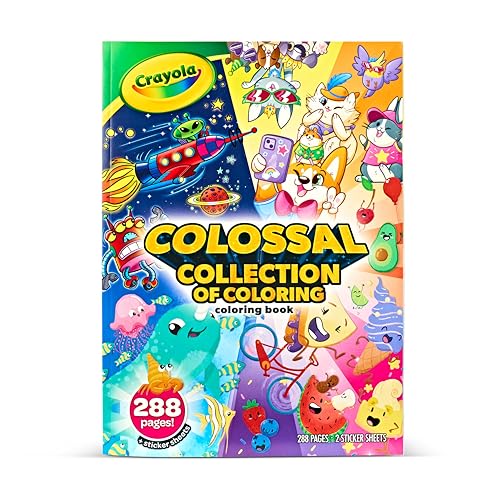 Crayola Colossal Collection of Coloring 288 Coloring Book Pages 2 Sticker Sheets Coloring Book for Kids & Adults Toddler Travel Activity 3+