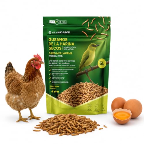 AF Gusanos de la Harina Deshidratados 800g, 5L Tenebrios Molitor Natural para Reptiles, Erizos y Gusanos para Pájaros, Snack Alto en Proteína 52%, Comida para Vencejos 100% Natural