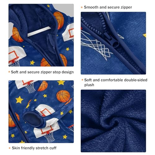 Basketballs Blue Boy Comfy Warm Fleece Jacket with Polar Fleece Lining 3T3