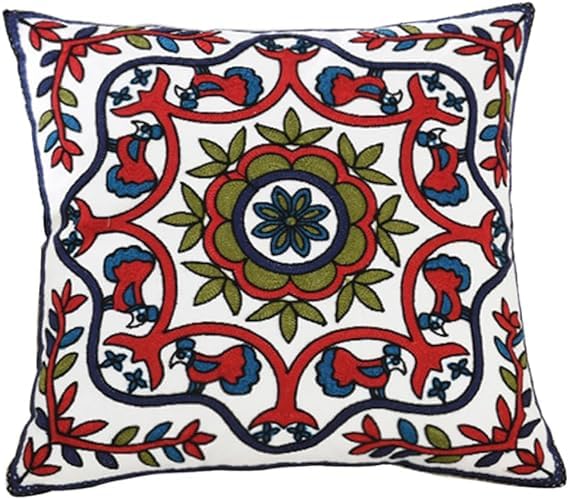 FIDROX Comfortable Soft Big Embroidery Cushion Cover Case Pillowcases Decorative Square Throw Pillow Case Protectors for Home Decorating Bedroom Living Room Pack of 1