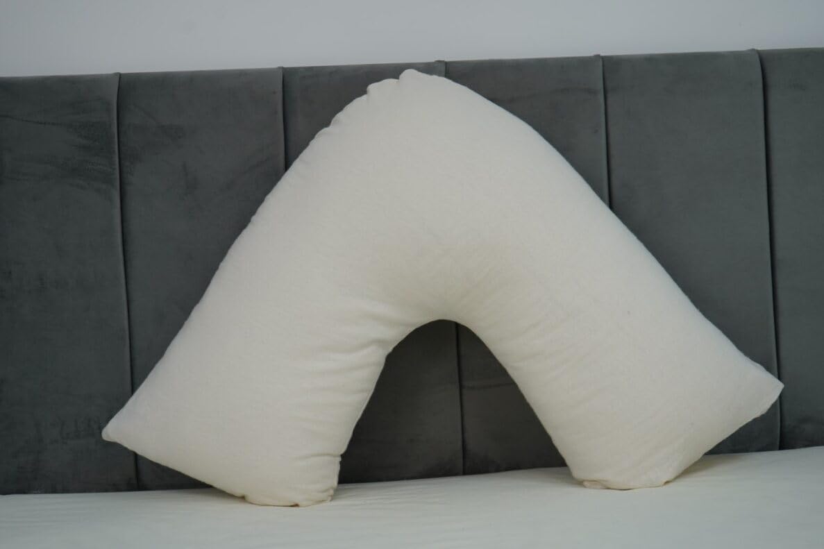 Arlinens Cream Quilted V Shaped Pillow With Free Flannel V Pillowcase 100% Brushed Cotton Pillowcase Soft Warm Cuddly Cosy Orthopaedic Maternity Back Neck & Pregnancy Support Pillow Standard Size 74 X 34Cm (Cream)