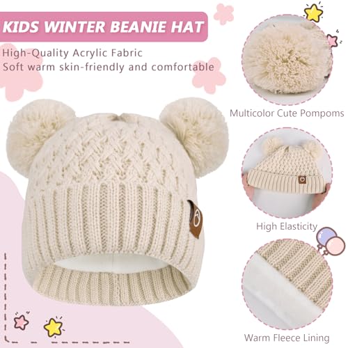 Image of Kids Winter Hat Gloves Scarf Set,Toddler Girls Winter Hat Kids Beanie with Pom Neck Warmer Gaiter Mittens Fleece Lined Set