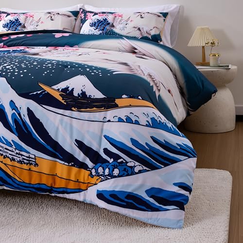 Btargot JGHUA-43 Japanese Style Comforter Set Twin Size,Cherry Blossoms Crane Printed Decor Bedding Set thumb #4
