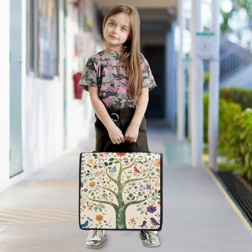 Image of 3 Ring Zipper Binder with Shoulder Strap Tree Life Birds Floral 1.5 inch Binders Keeper Large Capacity Multi Pockets for School Office Supplies