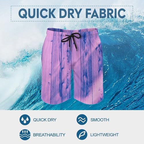 Hawaiian Shorts for Men - Comfy Light Purple Bright Wood Grain Print Mens Swim Trunks Bathing Suits with Mesh Lining3