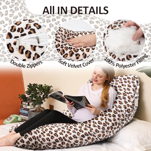 Image of Chilling Home Pregnancy Pillow, J Shape Pregnancy Pillows for Sleeping, Body Pillows for Adults, Maternity Pillow for Pregnant Women, with Velvet Removable Cover, Leopard Print