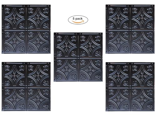 Holydecot Tin Wall Tiles Nail-Up Ceiling Tiles Stair Riser Kitchen Backsplash - Rustic Black 12x12 inch Sample, 5 Pack