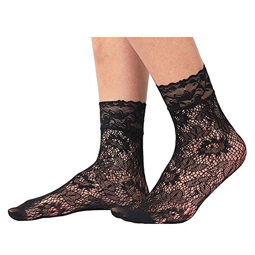 Glamorstar 6 Pairs Lace Fishnet Anklet Socks Women Dress Socks Black #TOP2