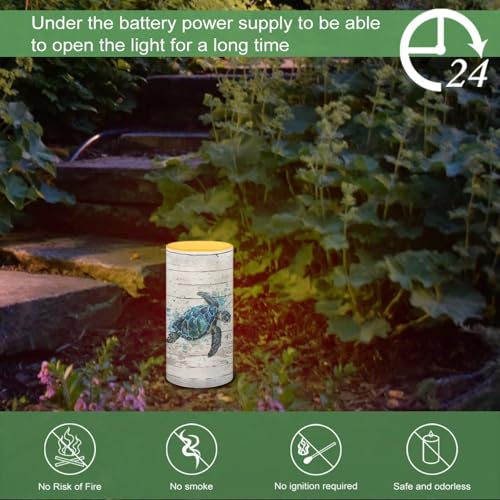 Image of Poceacles Sea Turtle LED Flameless Candles Battery Operated with Remote Timer Realistic Electric Candle Pillar Lights Color Changing for Home Indoor Outdoor Decor, Sea Turtle White Wood Grain