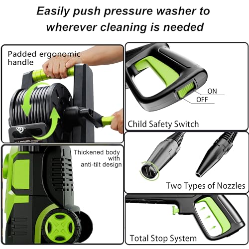 Adjustable Pressure Washers 100-200bar & 280-500l/h, Coverage:20-60㎡/h, with Touch Screen 8 Level, 500ml Foam Cannon and Adjustable Nozzles, Power Washer for Cars/Fences/Driveways/Home - Image 6