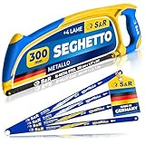 S&R Seghetto ad Arco Professionale per Metallo 300 mm con 4 Lame per Sega Metallo MADE IN GERMNY - 2 in Acciao al Cromo Molibdeno Ultra Resistente e 2 Bi-Metalliche 18/24 TPI.