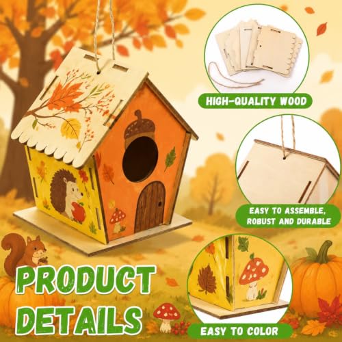 DoubleFill 100 Pack 4.33'' Fall Wooden Birdhouse DIY Craft Kit for Kids - image 3