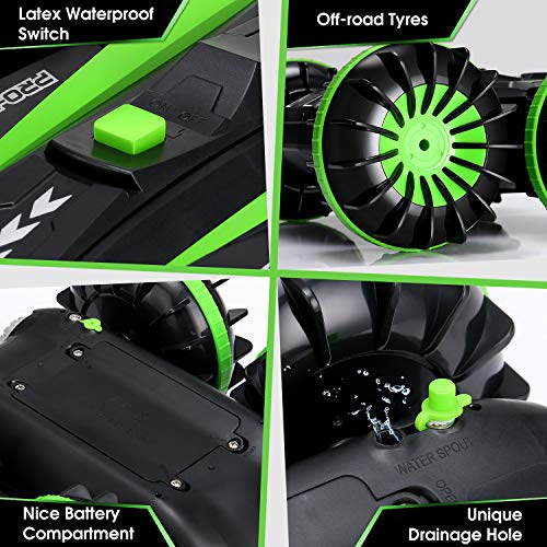 SGILE Macchina Telecomandata Anfibia, 2.4GHZ 15KM/H Ruotare a 360° Anfibio Impermeabile Stunt RC Car, Guidare su Entrambi i Lati , Regalo Giocattolo Bambino - immagine 5