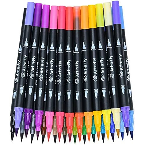 Art-n-Fly Lot de 25 Marqueurs Pinceaux Double Pointe pour Adulte Coloré pour Calligraphie, Dessin, Journal - Feutre Pointe Fine - Débutant ou Professionnel