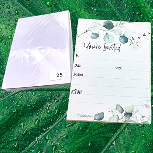 25 Greenery Eucalyptus Invitations With Envelopes, You're Invited For Wedding, Engagements, Bridal Shower, Birthdays, Baby Shower, Anniversay, Retirement And Housewarming Parties. Thick & Non Coated Cardstock For Use With Any Pen. #TOP2