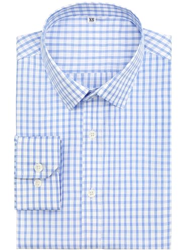 GIANZEN Mens Dress Shirts Wrinkle Free Plaid Gingham Check Shirt for Men Long Sleeve Button Down Men's up Business Casual Light Blue Size M