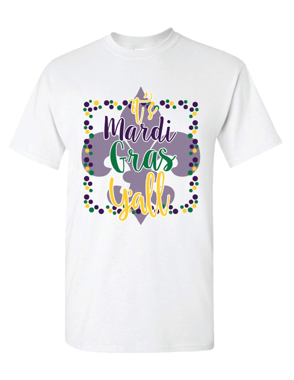 Camellia Charm It's Mardi Gras Y'all Beads New Orleans Style Short Sleeve T-Shirt Adult