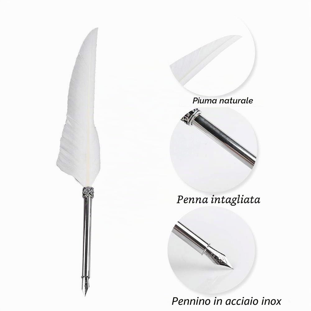 VBESTLIFE Penna stilografica, penna stilografica vintage, taccuino in pelle di inchiostro, confezione di cancelleria (bianco)