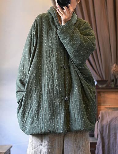 NFYM Women Open Front Kimono Warm Winter Quilted Jacket Shawl Collar Dots Print Loose Outwear Coats with Pockets4