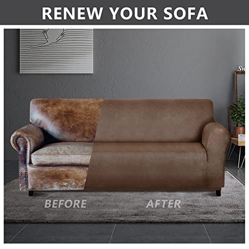 Molasofa Sofa Covers - Couch Cover For Leather Couch, Soft Sofa Covers With Leather-Like Quality. Washable, Non-Pilling, Non-Slip 1-Piece Couch Cover For Dogs, Cats, And Kids (Sofa, Brown) #TOP4