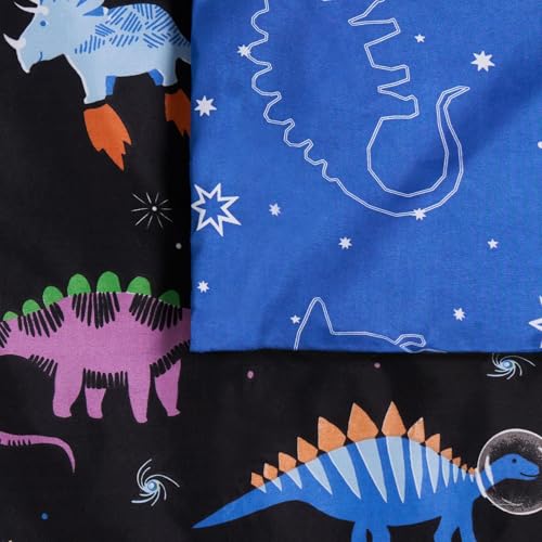 OHS Single Quilt Cover Set Kids Space Dino Print, Reversible Boys Bedding Single Kids Duvet Covers with Pillowcase Ultra Soft Comfy Bed Set, Navy/Blue - Image 5