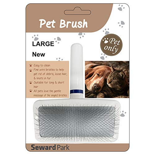 Seward Park Dog Brush & Cat Brush Pet Shedding Grooming Tools, Pin Slicker Brush, Large, Reduces Shedding and Removes Mats, Tangles, Knots, Dander