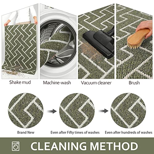 Image of hicorfe Front Door Mat Outside Entrance,24 inchx35 inch Absorbent Muddy Dirt Resist Welcome Door Mats Outdoor Indoor,Stain and Fade Resistant,Non Slip Backing Entry Mat Doormat for Entryway (Light Green)